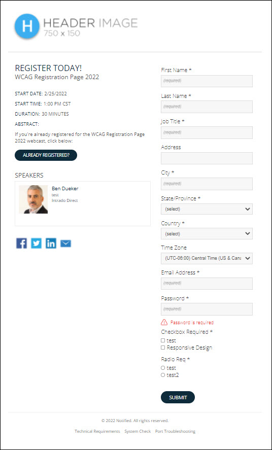 Accessibility Registration Page Template